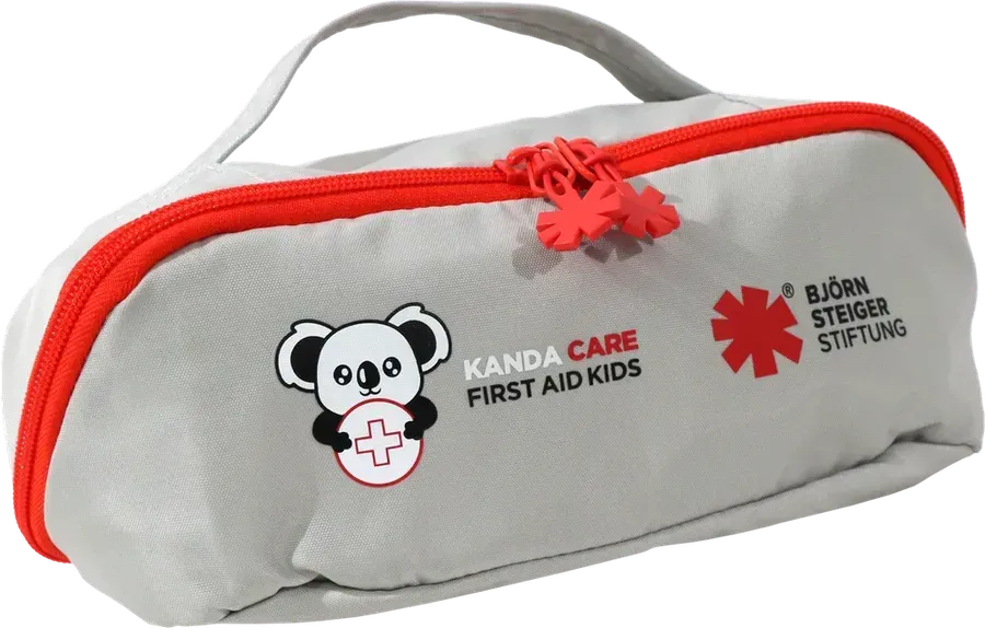 Kanda Care First Aid Kids – kompakte graue Tasche mit rotem Reißverschluss
